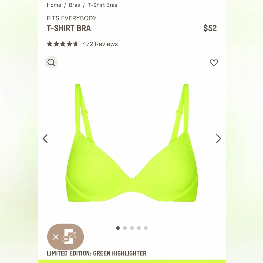 NWT- Skims.  Fits‎ everybody T-shirt bra. Color: Green Highlighter. Size: 40DDD